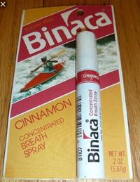 ☑ SUGAR FREE Binaca CINNAMON CONCENTRATED BREATH SPRAY CINNAMO Binaca 81107 Y Concentrated Breath Spray Net Wt 3 oz. (5.67a) NET WT. .2 OZ. (5.67g)