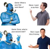 Pun hub Genie: What is your first wish Steve? Steve: I want to be Rich Genie: Done, what is your second wish? Rich: I want lots of money PunHubOnline