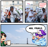 Why are Arabs chasing an African-American hooligan in Paris? Where are the proper authorities and how are the French people okay with it? Something is wrong with this picture! When just a few years prior A$AP Rocky pulled the same nonsense in Stockholm, thugging out for street cred, President Chump impeded the Swedish authorities in their law enforcement duties. Could it be that Europeans were so cucked by this experience that the French acquiesced to outsourcing police duties to foreign vigilantes? …AHH, FRANCE.