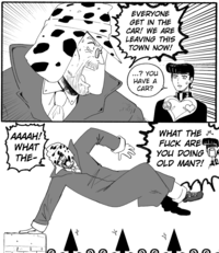 EVERYONE GET IN THE CAR! WE ARE LEAVING THIS TOWN NOW! ...? YOU HAVE A CAR? ч AAAAH! WHAT THE- WHAT THE м F--- ARE YOU DOING OLD MAN?! m ✓ M