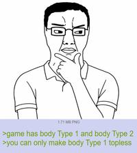 1.71 MB PNG >game has body Type 1 and body Type 2 >you can only make body Type 1 topless