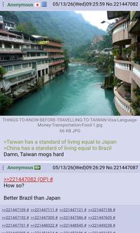 Anonymous 05/13/26(Wed) 09:25:59 No.221447082 THINGS-TO-KNOW-BEFORE-TRAVELLING-TO-TAIWAN-Visa-Language- Money-Transportation-Food-1.jpg 66 KB JPG >Taiwan has a standard of living equal to Japan >China has a standard of living equal to Brazil Damn, Taiwan mogs hard Anonymous → 05/13/26(Wed) 09:26:29 No.221447087 >>221447082 (OP) # How so? Better Brazil than Japan >>221447109 # >>221447111 # >>221447121 # >>221447158 # >>221447192 # >>221447309 # >>221447586 # >>221447605 # >>221447701 # >>221448322 # >>221448545 # >>221449238 # 221440205 # 221151614 # 221152196 # 221152150 #