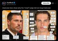 FearBuck @FearedBuck Subscribe Clavicular fans show why the "chad" judge did not mog Clavicular Tride 1777 1 NCED ngth/With НА КАНОЕ) With ORTIONAT eye opens slightly wi Upper Lava good definition Overall Facial Symmetry Analysis 8.4/10 (GOOD) [MINOR ASYMMETRY Overal Spry 84/13 Forehead Height 212 PROPORTIONAT Brow Line Balanced GOCO Inter 252 in (2004) DEAL Eye With Ag 10000 Face LengthWidth Cheekbone Width 1800) Nose Lang PROPORTIONATE Pinang 34000 SHORT] Math Was 214004 PROPORTIONATE PROPORTIONATE Chin Project [GOOG] 1.411 PROPORTIONATE Mouth 2173 IDEAL Chin Width 1677 STRONG Pitum Length 0.713 IDEAL Forshead Height 2.087 JOCAL Brow Alignment Interpupillary Distance DEAL Eye Width (A) IDEAL! Nose Width Left Right Devasion 0.019 EXCELLENT CH 1.223 томо Ang M Jaw Angle 127 SYMMETRY ANALYSIS Left/Right Deviation: 0.019 in Excelent Symmetry) Overall Symmetry Score 9.7/10 (EXCELLENT) AESTHETIC NOTES Excellent overal facial har Fuler lower third w ANGULAR ANALYSIS Jan Angle 124 Gone Angle 118.3 STRONG DEAL 134 Tip Angle: 1067* D Male 26"