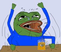Pepe laughing slamming table
