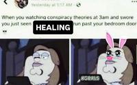 Yesterday at 1:17 AM When you watching conspiracy theories at 3am and swore run past your bedroom door you just seen HEALING 43 #GOALS