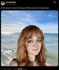 formaldehyke @formaldehyke At the beach- where the tboys at? Mommy want boing boing! 1:43 PM - May 17, 2026 - 227.4K Views