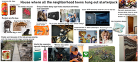 Livewire Mt. Dew Hot cheetos in the grass PEBBLES LIVELLIRE Group of teens doing vape tricks around an extremely loud subwoofer "WHO ATE MY CEREAL?" COCOA House where all the neighborhood teens hung out starterpack ironic 10/10 sleeping spot for you by the fan Random scruffy dogs Parent's bedroom door, always shut, they're prob in there talking to their dealer rn the forgotten diaper Dog food on the floor having ramen for dinner tonight "Yo, is your dad still giving me a tattoo today?" Inappropriate tv show playing in "Everyone just calls the background me 'mom'..." "Whose dog is this?" Muddy yard because of the kids always playing with the hose and the dogs running around Top NSM Ramen CHICKEN 6 Smells like expensive cigs and cheap perfume Newport "Wanna play some Nuketown?" Not enough controllers Like 15 bikes in the yard XBOX blanket over the window