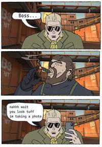 A redraw of a comic by Nick Vost. The comic references Metal Gear Solid.