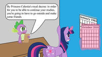 By princess celestia's royal decree: in order for you to be able to continue your studies, you are going have to go outside and make some friends.