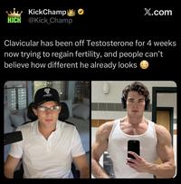 KickChamp KICK @Kick_Champ X.com Clavicular has been off Testosterone for 4 weeks now trying to regain fertility, and people can't believe how different he already looks T пейть