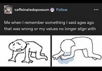 caffeinatedopossum Follow Me when I remember something I said ages ago that was wrong or my values no longer align with A