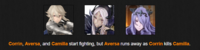 Corrin, Aversa, and Camilla start fighting, but Aversa runs away as Corrin kills Camilla.