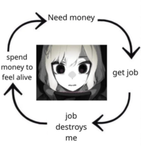 spend money to feel alive Need money job destroys me get job