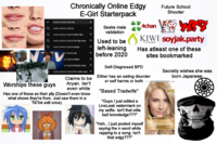 STRUM FROWNY Chronically Online Edgy E-Girl Starterpack nose contour tutorial nose contour tutorial nose contour tutorial dark skin nose contour tutorial for big nose nose contour tutorial asian NV 57/20-83 AM 04/20/99 ur tutorial alt ur tutorial black Our tutorial button nose لا لا لا لا R nose contour tutorial for wide nose K Worships these guys Claims to be A----. Isn't even white Has one of these as their pfp (Doesn't even know what shows they're from. Just saw them in a Tik Tok edit once). Seeks male validation Used to be left-leaning before 2020 Achan Future School Shooter KIWI soyjak.party FARMS Has atleast one of these sites bookmarked Self-Diagnosed BPD Either has an eating disorder or self harms or both "Based Tradwife" "Guys I just edited a LiveLeak watermark on my selfie. Isn't that elite ball knowledge???" Secretly wishes she was born Japanese 8%A UP TO WEEKS OF FADE DEFYING COLOR SUPERIOR "Heh...I just posted myself Preference. saying the n word while rapping to a song. Isn't that edgy???" FADE-DEFYING COLOR SHINE SYSTEM Rich Luminous Conditioning Colorant