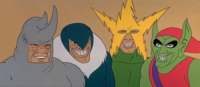 I was doing a v-tuber version of this for my brother and I wanted a higher resolution version for a reference. Sourced the trio from a youtube upload of the episode and the rhino from a TikTok upload of another episode. I also colour corrected the rhino because the autism compelled me.