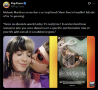POP Pop Crave CRAVE @PopCrave Melanie Martinez remembers ex-boyfriend Oliver Tree in heartfelt tribute after his passing: “Been an absolute wreck today. It's really hard to understand how someone who you once shared such a specific and formative time of your life with can all of a sudden be gone." littlebodybigheart 3m Oliver Tree introspective Been an absolute wreck today. It's really hard to understand how someone who you once shared such a specific and formative time of your life with can a all of a sudden be gone. He was so dedicated to his a d to his art which I admired and respected 1 so deeply. It I think everyone who knew him will look back at those moments of laughter and joy he so easily sparked. His laugh was so contagious and warm. His ability to lead creatively and take action while also maintaining a sense of childlike wonder and awe was so inspiring. He had such a soft heart and was a true artist in every way. Rest in peace Oliver. I know you're making the angels giggle. I'll be here wondering what stunt and creative project you're scheming up in heaven. All my love. POP CRAVE