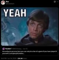 Boa @Boaiatach YEAH Q 10 Yeodoll. @Minkiwayz - Jun 13 According to persona fans you can only be a fan of a game if you have played it yourself x.com/jeezy9z/status... 8:41 PM - Jun 14, 2026 324.2K Views