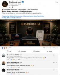 THE OROCH The Boardroom in Private Investor Group 25,418 members 5h. Excited to announce I've accepted a new position as Senior Board Member at The Boardroom. Proud to continue my commitment to long-term value creation. #Leadership #Biotech #Innovation #Diamond Hands #Long TermVision #ADTX #WeAreTheBoardroom OUR VALUES • UNWAVERING OPTIMISM • LONG-TERM FOCUS • ZERO SELL MENTALITY .BELIEVE THE SCIENCE THE BOARDROOM TOGETHER WE HOLD. TOGETHER WE WIN. OUR MISSION TURN SHORT TERM PAIN INTO LONG TERM GLORY THE BOARDROOM 1,204 Like ADTX ALL TIME RETURNS -99.00% SENIOR BOARD MEMBER Comment UPCOMING CATALYSTS CLINICAL DATA PARTNERSHIP ✓ BUYOUT SHORT SQUEEZE MOASS Repost Board Member #7,302 • 1st Vice President of Dip Acquisition Congrats! Well deserved. Another strong addition to the leadership team. Like .32 Reply Board Member #9,876 2nd Director of Dilution Resilience LFG!! The future is bright. See you on the moon. Like 21 Reply Board Member #13,420 • 2nd Chief Long Term Optimist We don't see red. We see opportunity. ✓ Like 18 Reply AVERAGING DOWN IS A STRATEGY 156 comments ⚫ 87 reposts Send 5h 4h 4h :