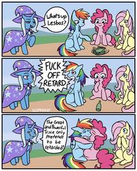 What's up L-----? F--- OFF RETARD GLOMPSALOT The Great and Powerful Trixie only Pretends to be retarded!