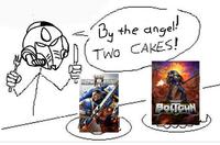 By the angel! TWO CAKES! SPACE MARINE BOLTGUN