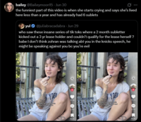 bailey @Baileymoon15 - Jun 30 the funniest part of this video is when she starts crying and says she's lived here less than a year and has already had 6 sublets yul @juliabracadabra - Jun 29 who saw these insane series of tik toks where a 2 month subletter kicked out a 3 yr lease holder and couldn't qualify for the lease herself? babe I don't think zohran was talking abt you in the knicks speech, he might be speaking against you bc you're evil Y DAY YDAK 117.3K 117.3K mamdani gave us a speech after the knickswin and looking at these 99.6% odds that are against yo smiling *** 2,716 2,716 10.2K 10.2K