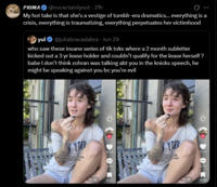 PRIMA @nocertainlynot - 21h My hot take is that she's a vestige of tumblr-era dramatics... everything is a crisis, everything is traumatizing, everything perpetuates her victimhood yul@juliabracadabra - Jun 29 who saw these insane series of tik toks where a 2 month subletter kicked out a 3 yr lease holder and couldn't qualify for the lease herself? babe I don't think zohran was talking abt you in the knicks speech, he might be speaking against you bc you're evil Y DAY Y DAR 117.3K 117.3K mamdani gave us a speech after the Knickswan and looking at these POS odds that are againstybom smiling 2,716 10.2K 2,716 10.2K
