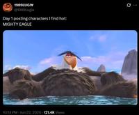 1989LUGIV @1989Lugia Day 1 posting characters I find hot: MIGHTY EAGLE 10:14 PM Jun 22, 2026 121.4K Views