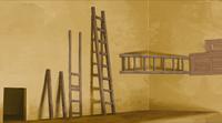 Ladders leading to the yellow wall