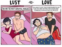 LUST -VS- YOU ARE THE MOST BEAUTIFUL PERSON.) LOVE YOU HAVE TO EAT TWO MORE BURRITOS OR ELSE YOU ARE GETTING TIED DOWN AND FUNNELED A WHOLE PACK OF BOOSTS CollegeHumor