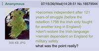 Anonymous 308 KB JPG 07/15/26(Wed)14:28:51 No. 18579544 >becomes independent after 121 years of struggle (before the rebellion 1798 the irish only fought for another king in England) >don't restore the Irish language >remain dependent on England for military safety what was the point really?