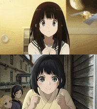 From "Hyouka" (Episode 6) & "Sparks of Tomorrow" (Episode 3)