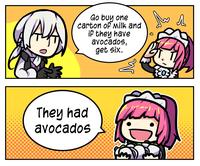 M Go buy one carton of Milk and if they have avocados, get six. They had avocados A Ab