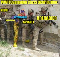 WWII Campaign Class Distribution: MEDIC ENTERTAINER GRENADIER MARKSMAN ASSAULT Imgflip.com