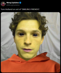 Wong Updates ❤ @WongUpdates Tom Holland on set of 'SMILING FRIENDS'.