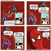 REAL FUNGHI COMICS BY DENIS GAGNE HEY! LEAVE HIM ALONE, SPIDER-MAN! ( I WAS JUST JOKING AROUND. SEE! IT WAS JUST A JOKE, "SPIDER-WOKE!" BUT HE'S TERRORIZING THE CITY! WELL HE'S NEVER EVER TERRORIZED ME! YOU'RE CANCELLED SPIDER-MAN! GET THE 264# OUTTA HERE! INSTAGRAM @REALFUNGHICOMICS TWITTER @REALFUNGHI REDDIT - U/HIGHANXIETYCOMICS