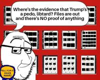 FELL FOR IT AGAIN AWARD Where's the evidence that Trump's a p---, libtard? Files are out and there's NO proof of anything