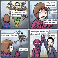 It's over for you, spider-foid! Hell naw, I'm out @Qwarz_Atarz Holy f---, tentacles! not what it's called can you please grab me and- Spidergirl saves the day again!! Octochud is no more~ W-wait! NAOW