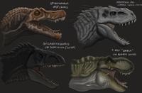 SPINOSAURUS JP/11 (2001) INDOMINUS REX JURASSIC WORLD (2015 GIGANOTOSAURUS JW DOMINION (2022) T-REX "EMBER" VW REBIRTH (2025)