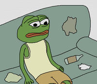 Pepe sitting on couch depressed