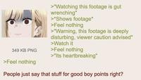 349 KB PNG >Feel nothing >"Watching this footage is gut wrenching" >*Shows footage* >Feel nothing >"Warning, this footage is deeply disturbing, viewer caution advised" >Watch it >Feel nothing >"Its heartbreaking" People just say that stuff for good boy points right?