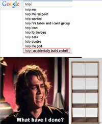 Google help help me help me i'm poor help wanted help i've fallen and i can't get up help icon help for heroes help desk help quotes help me god help i accidentally build a shelf What have I done?