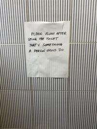 PLEASE FLUSH AFTER USING THE TOILET THAT'S SOMETHING A PERSON SHOULD DO