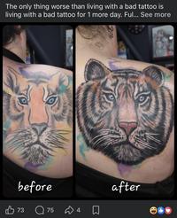 The only thing worse than living with a bad tattoo is living with a bad tattoo for 1 more day. Ful... See more before B73 Q75 4 after