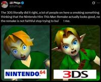Phigs @ItsPhigs The 3DS literally did it right, a lot of people on here a smoking something thinking that the Nintendo Hire This Man Remake actually looks good, no the remake is not faithful stop trying to bul' t me. NINTENDO 64 3DS
