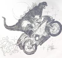 Godzilla on a motorcycle 