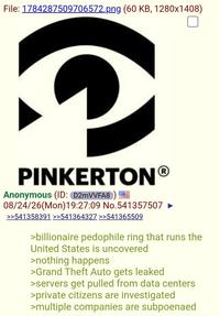 File: 1784287509706572.png (60 KB, 1280x1408) PINKERTONⓇ Anonymous (ID: D2mVVFA8) 08/24/26(Mon) 19:27:09 No.541357507 >>541358391 >>541364327 >>541365509 >billionaire p-------- ring that runs the United States is uncovered >nothing happens >Grand Theft Auto gets leaked >servers get pulled from data centers >private citizens are investigated >multiple companies are subpoenaed