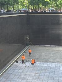 The inside of the 9/11 memorial with the water turned off