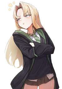 Fan art of Malfoid, a female Draco Malfoy. She is pouting.
