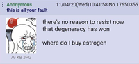 Anonymous this is all your fault 11/04/20(Wed)10:41:58 No. 17650356 there's no reason to resist now that degeneracy has won where do I buy estrogen 79 KB JPG