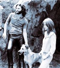 Jim Morrison and Pamela Courson with their dog, Sage, taken on March 31, 1969